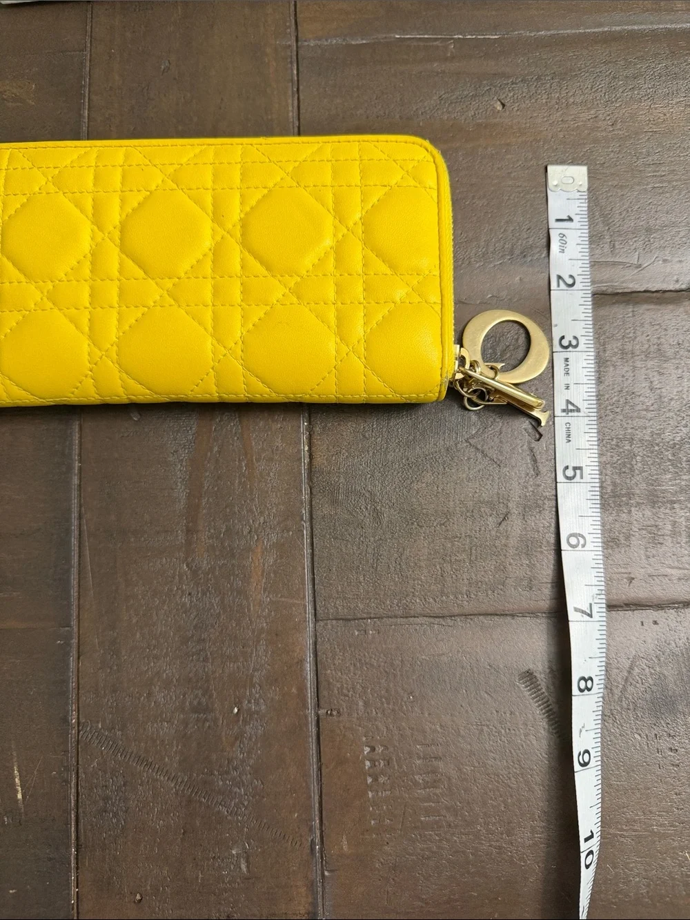 Dior Yellow Quilted Zip Wallet with Gold Hardware